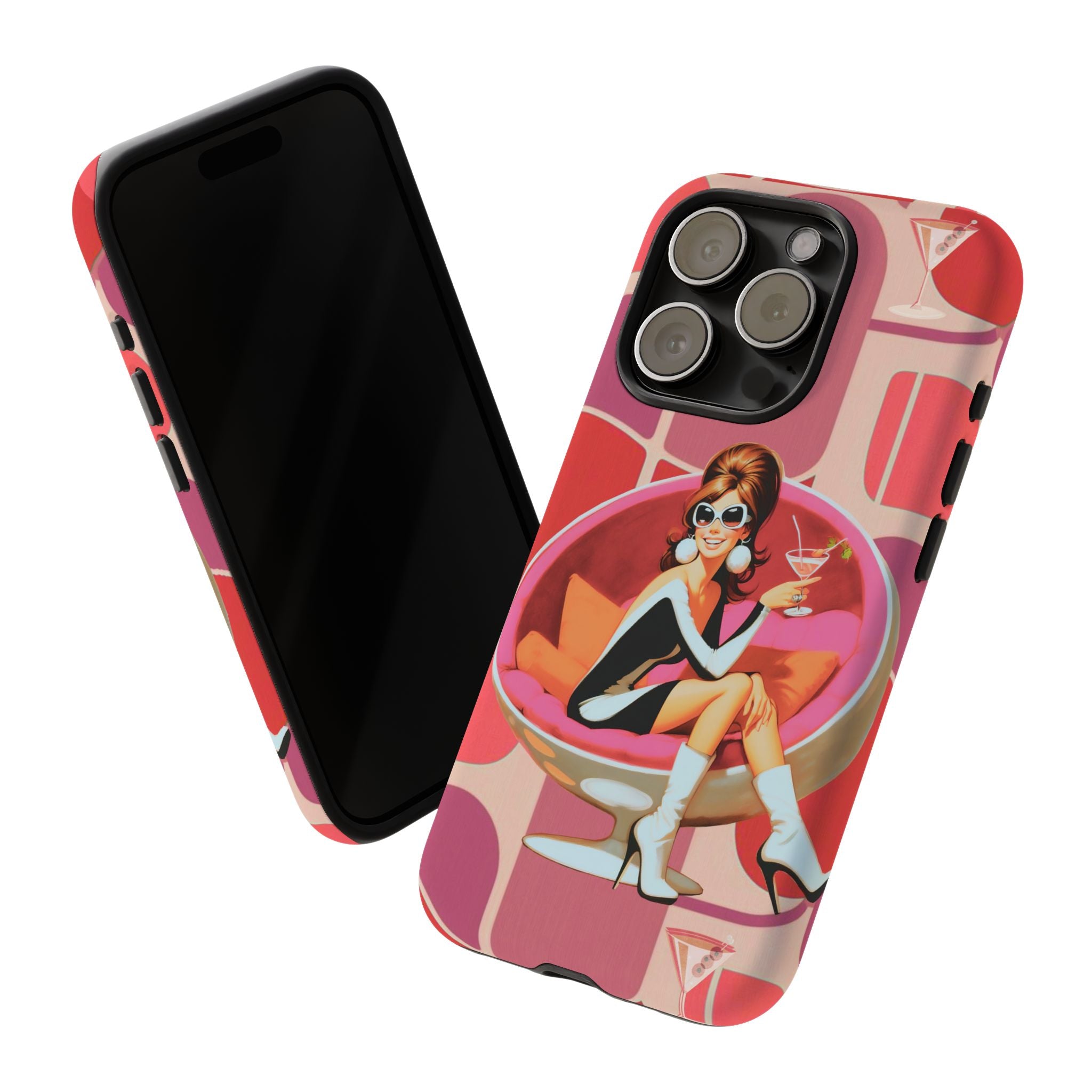 Mid Mod 60s Mod Gal, Kick Back Enjoy, Retro Chic Phone Case with Cocktail Design