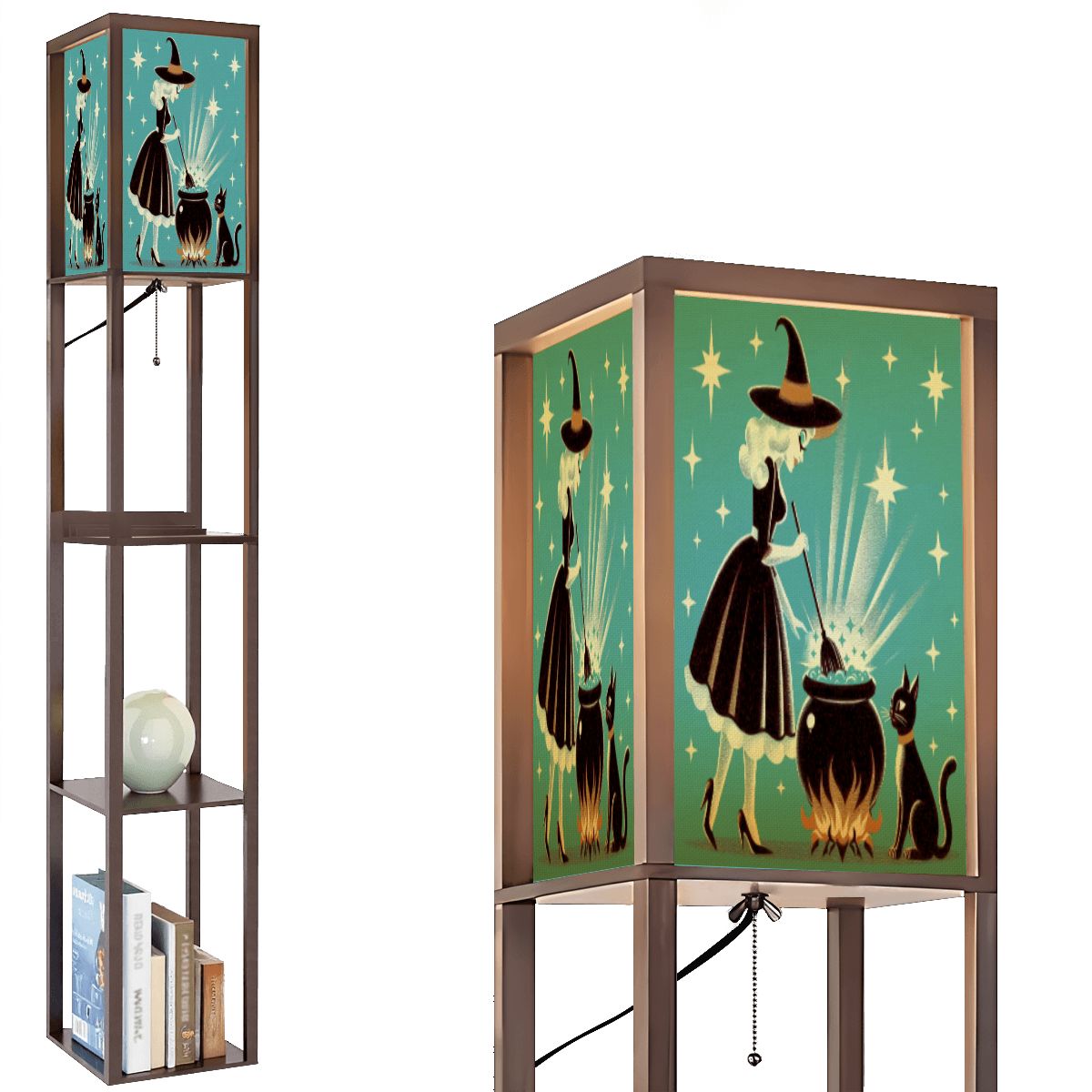 Witch's Brew Mid Century Modern Halloween Gothic Teal Lampshade for Floor Lamp with Shelves - Lampshade Only - Mid Century Modern Gal