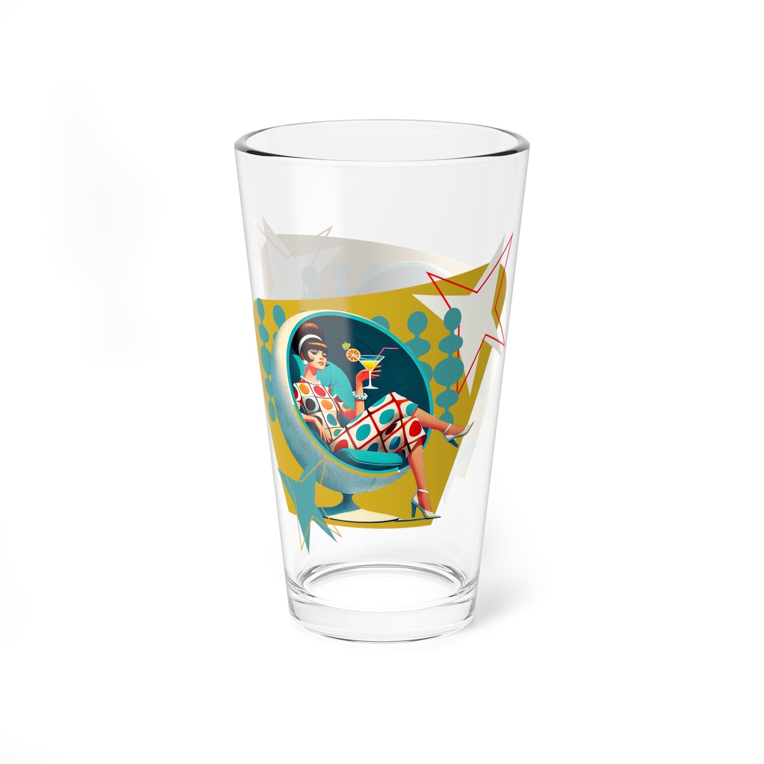 Mod 60s Groovy Gal, Mid Century Modern Retro Cocktail, Mocktail Glass - Mid Century Modern Gal