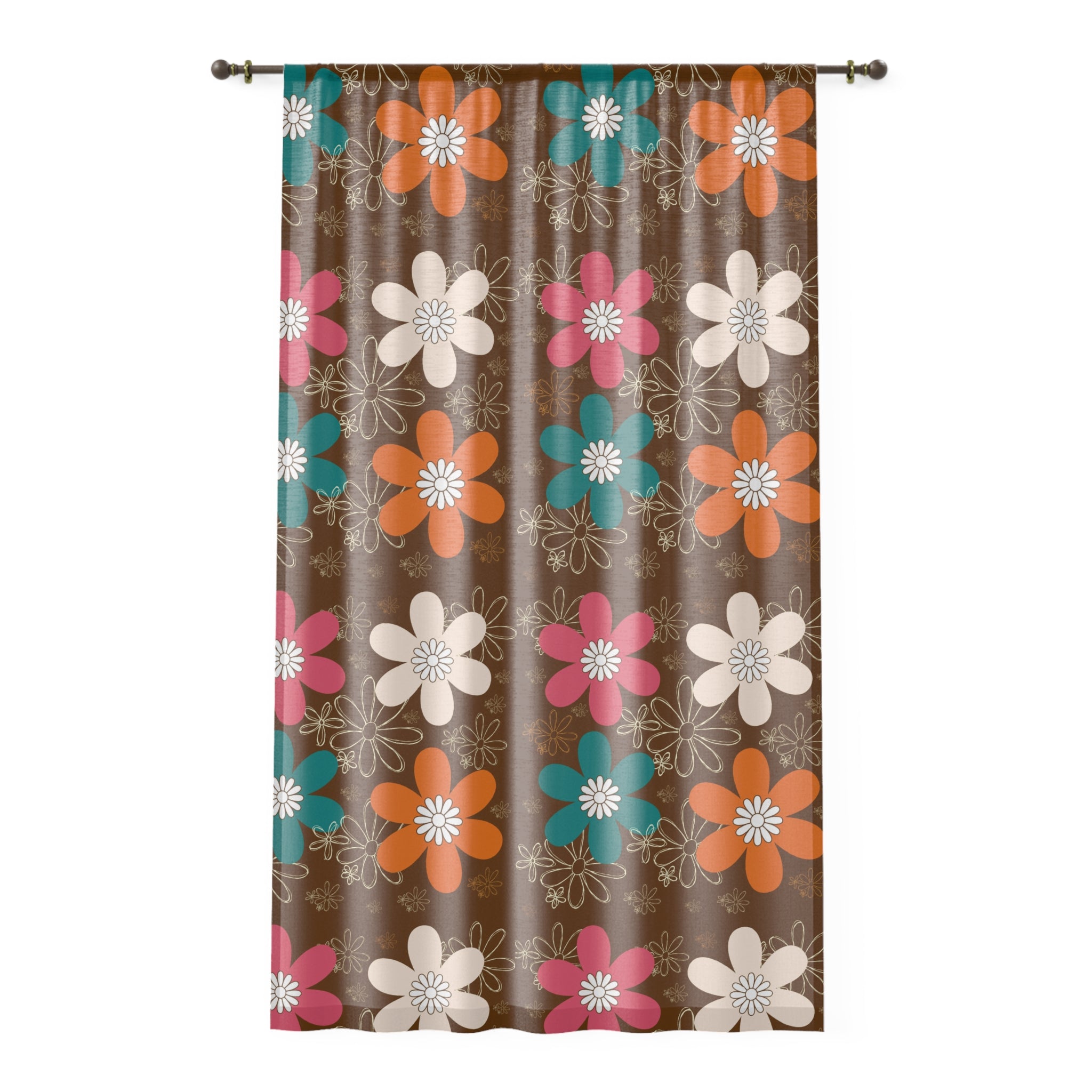 Flower Power Hippies 70s Groovy Retro Floral Window Sheer Curtain - Mid Century Modern Gal