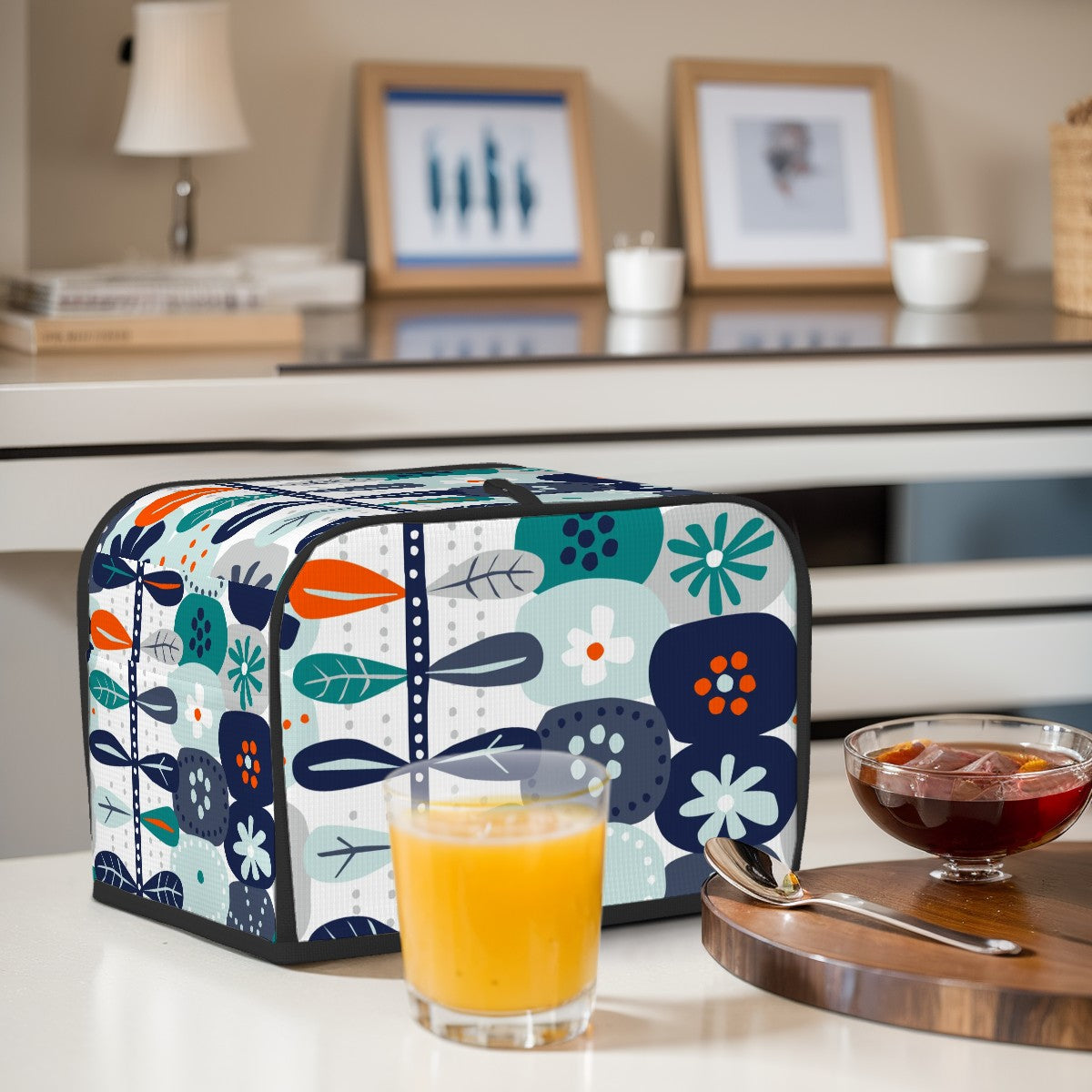 Mod Mod Boho Modern Danish Floral Blue Orange White Retro Kitchen 2 Slice Toaster Cover - Mid Century Modern Gal