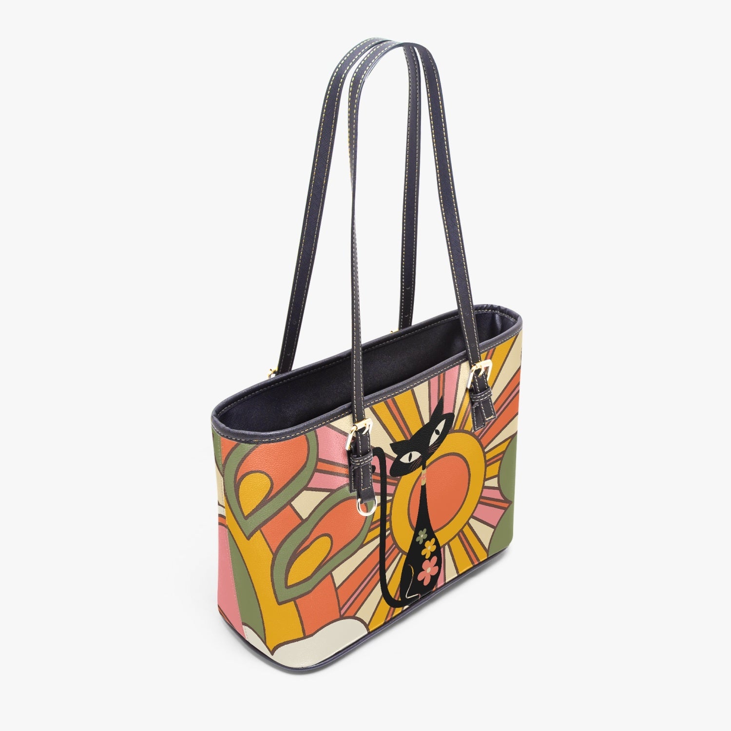 Atomic Groovy Cat, Retro Ray Of Sunshine, 70s Style Hippie Chick Shoulder Bag - Mid Century Modern Gal