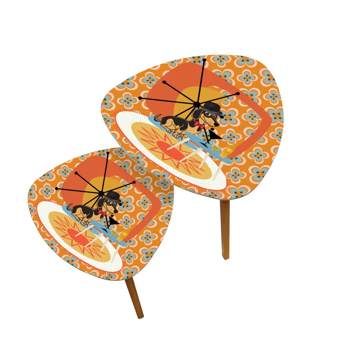 Retro Dachshund Doxie Weiner Dog Playful Mid Century Modern Nesting Tables - Mid Century Modern Gal