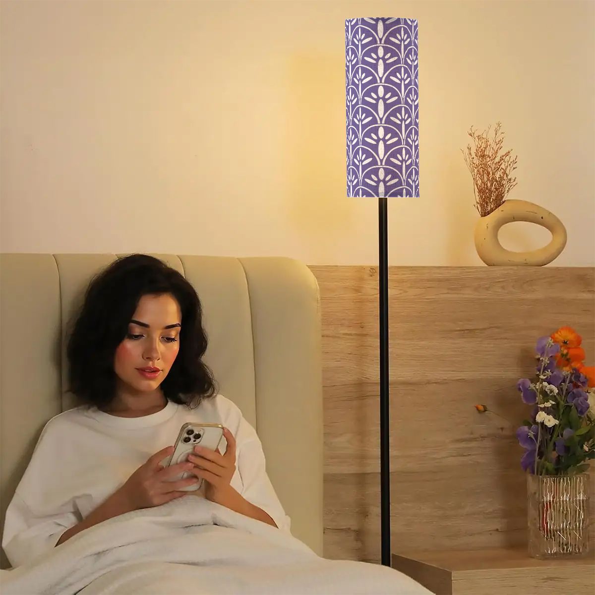 Art Deco Colorful Abstract Floor Lamp | Lavender Purple And White Mid Century Modern Lighting - Mid Century Modern Gal