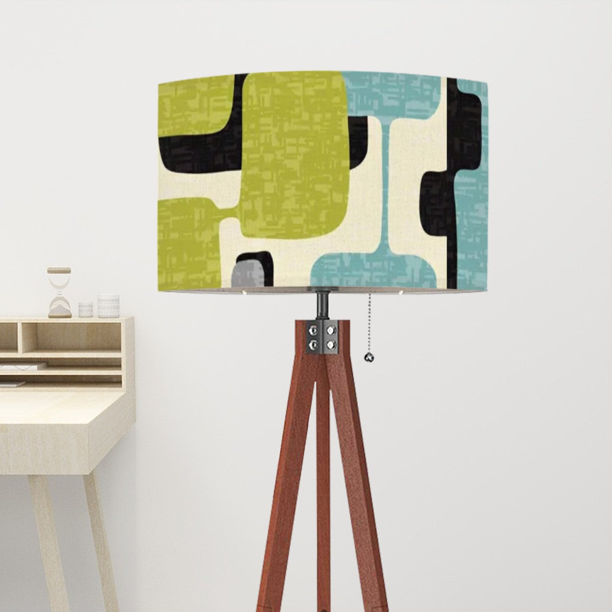 Mid Mod Retro Geometric Green, Aqua, Mid Century Modern Tripod Floor Lamp - Mid Century Modern Gal