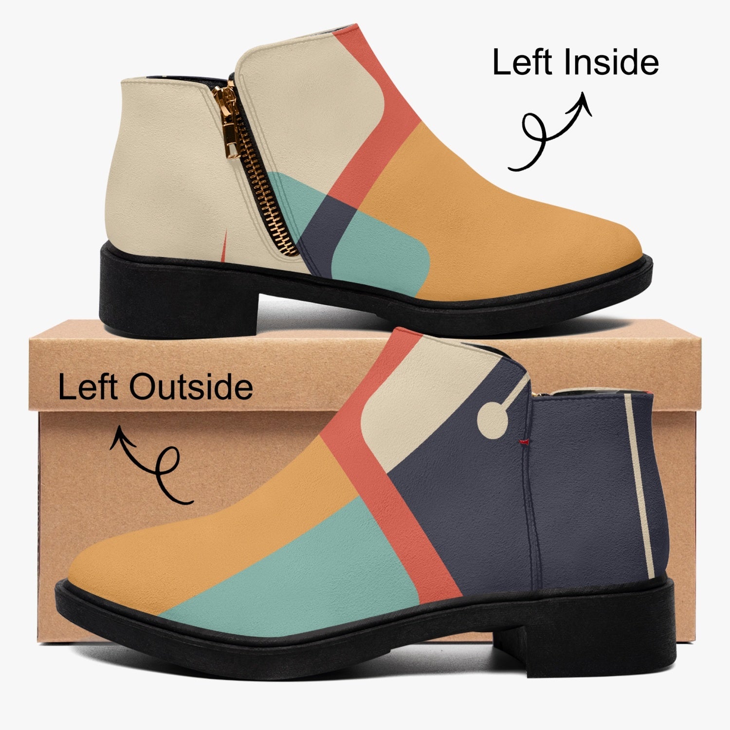Mid Century Modern Fashion Shoe Boots With Kitschy Atomic Cat On Heel - Mid Century Modern Gal