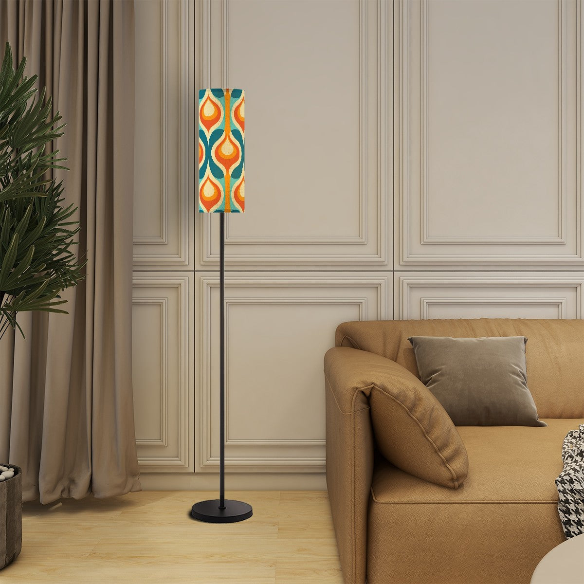 Mid Century Modern Groovy Orange, Teal Mod Retro Slim Floor Lamp - Mid Century Modern Gal