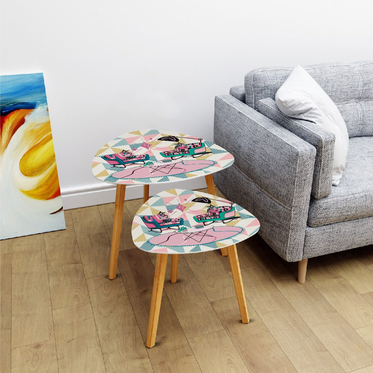 Mid Century Modern Atomic Cat, Reading Cats Book Lover Book Table Retro End Tables - Mid Century Modern Gal