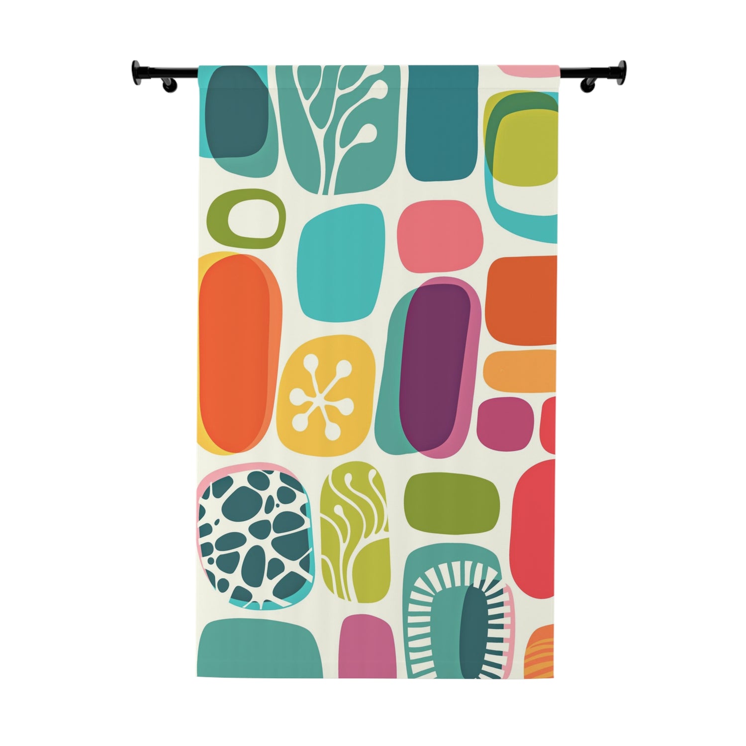 Mid Mod Amoeba  Geometric Retro Teal, Aqua, Orange, Green, Abstract Art Mid Century Modern Curtain - Mid Century Modern Gal