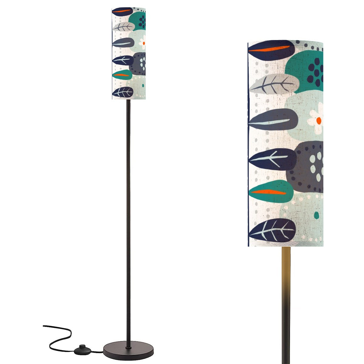 Scandinavian Flora Hygee Nordi Modern Danish Orange Blue Retro Flower Modern Floor Lamp - Mid Century Modern Gal