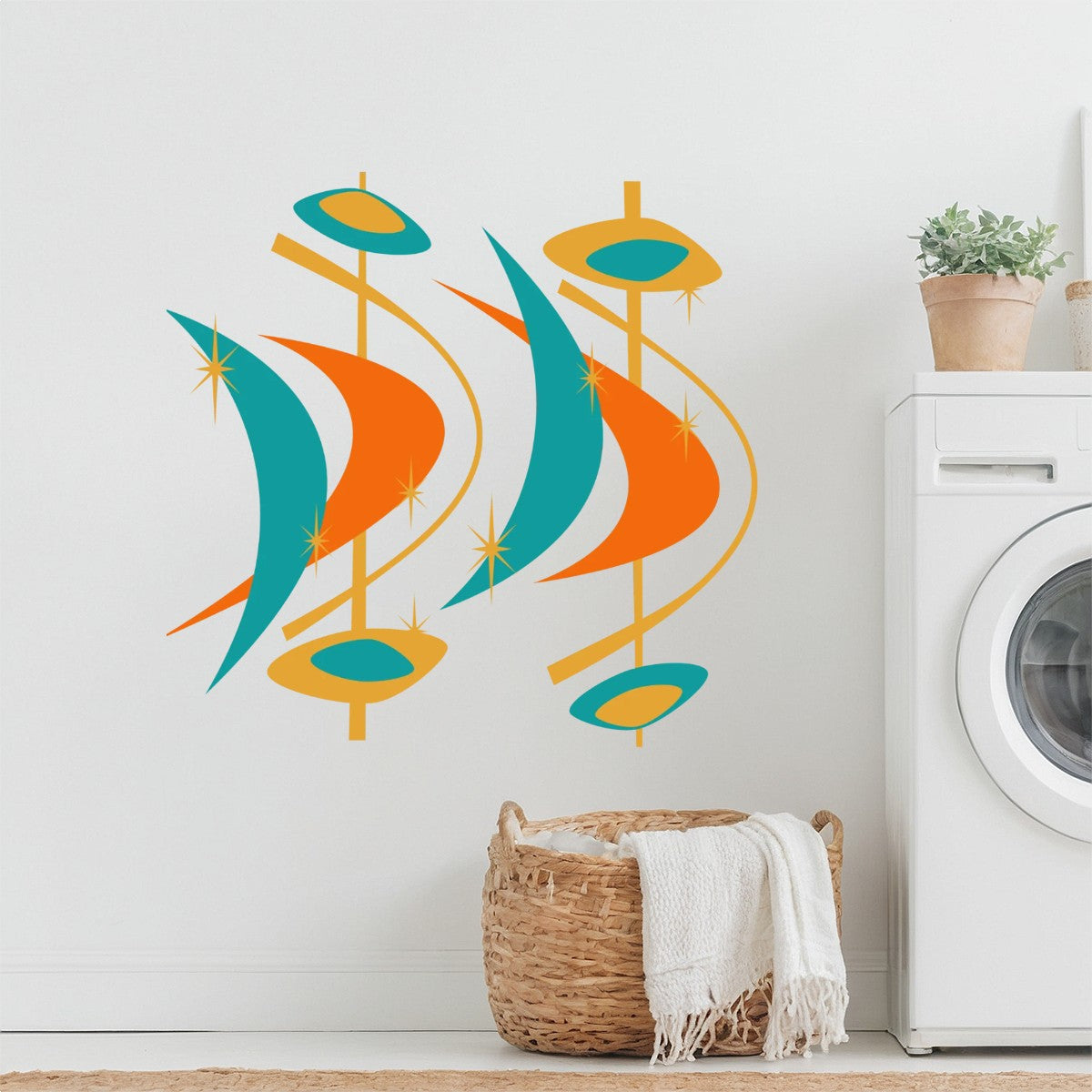 Mid Century Modern Atomic Orange, Teal Mustard Yellow Peel And Stick Vinyl Stickers - Mid Century Modern Gal