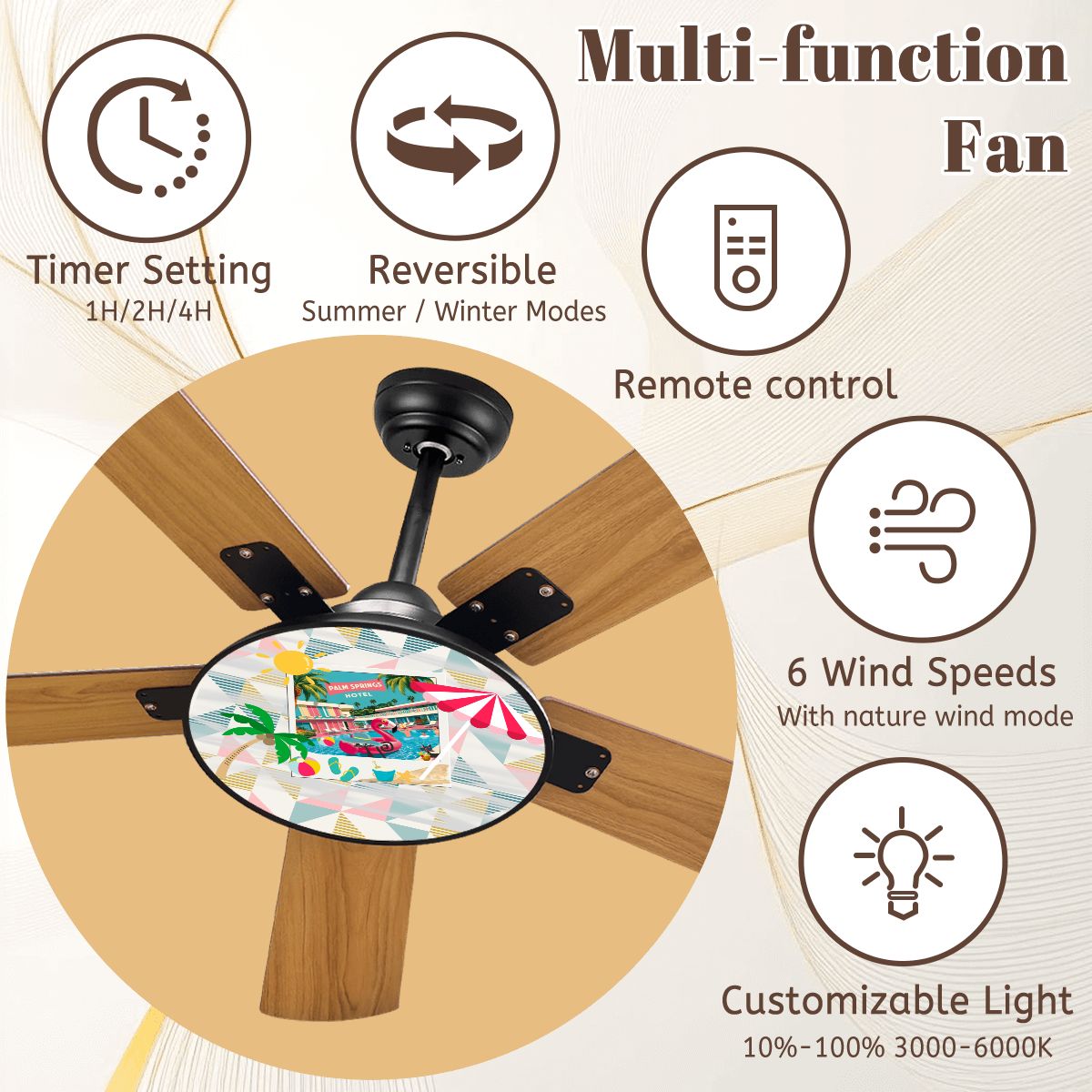 Palm Springs California Kitschy Flamingo Pool Side MCM Mid Century Modern Ceiling Fan With Light - Mid Century Modern Gal