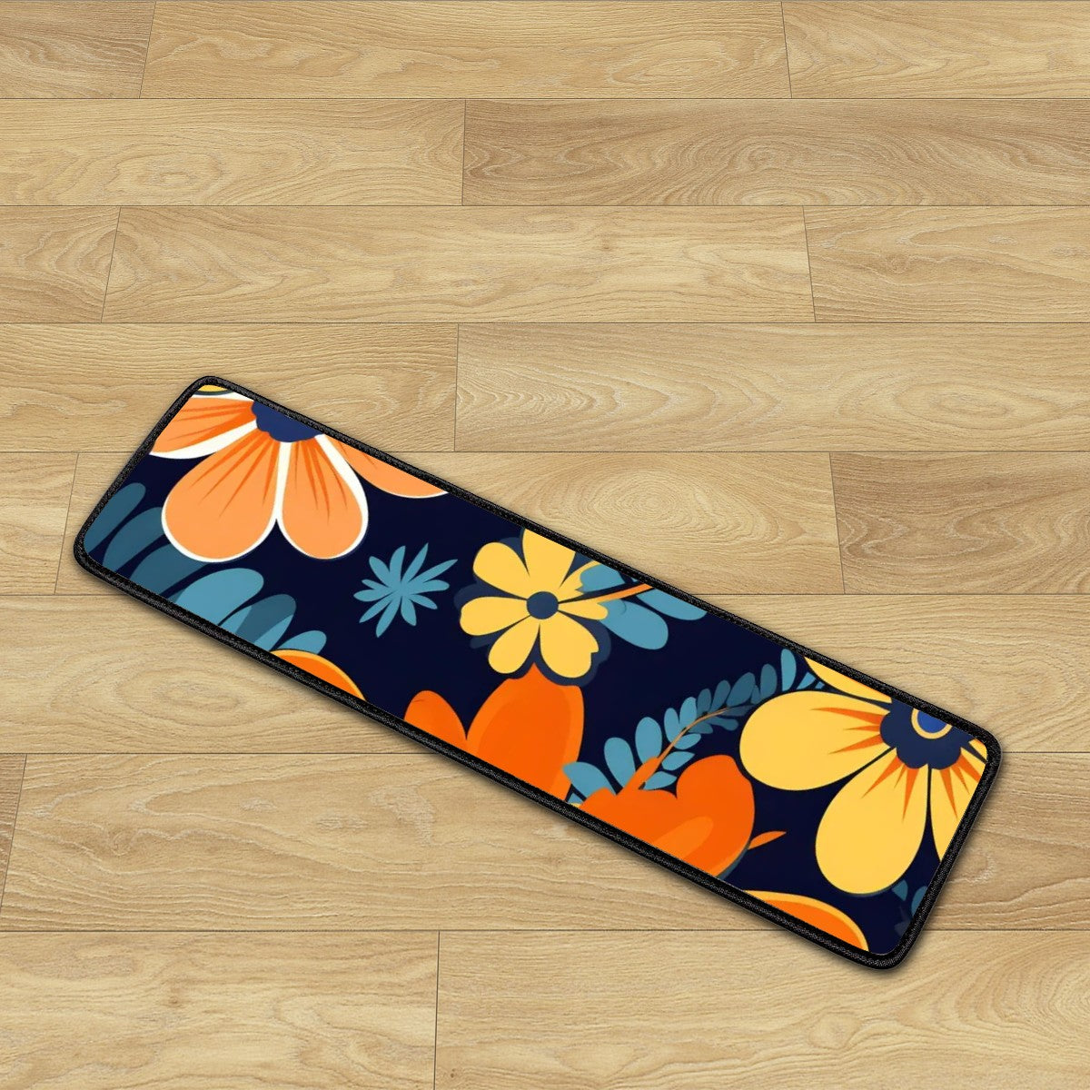 Retro Boho Floral Blue, Yellow Orange Modern Non Slip Carpet for Stairs Treads - Mid Century Modern Gal