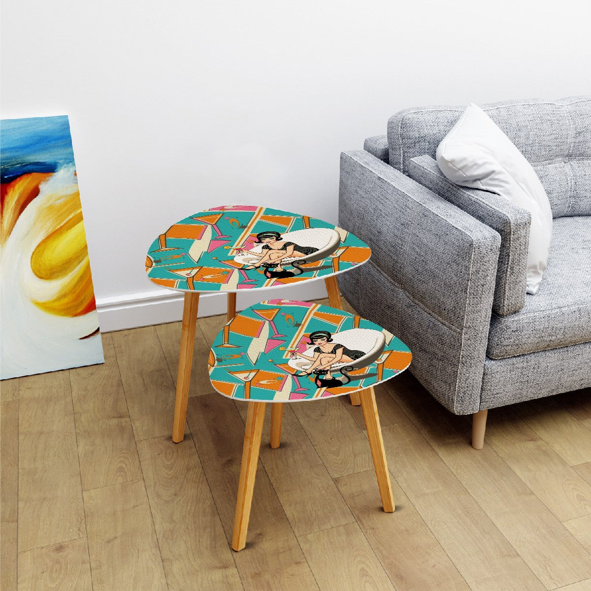Atomic Cocktail Mid Century Modern Nesting Tables, Kitschy Mod Atomic Cat, Retro Gal, MCM Furniture - Mid Century Modern Gal