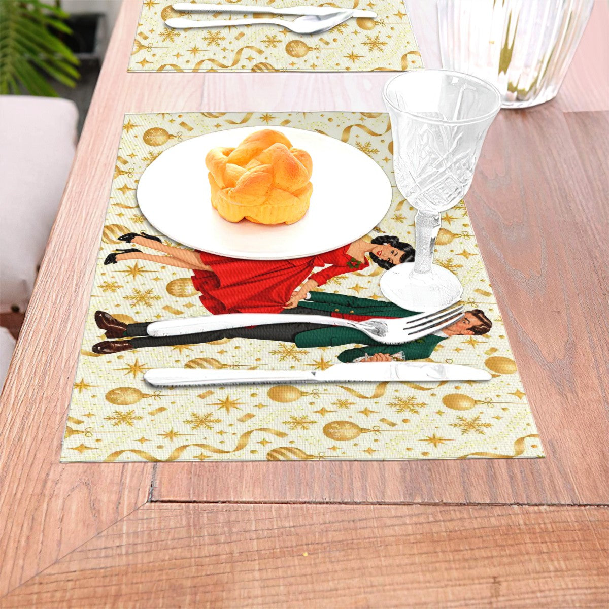 Mid Century Modern Christmas Party Martini Couple Placemat 1pc - Mid Century Modern Gal