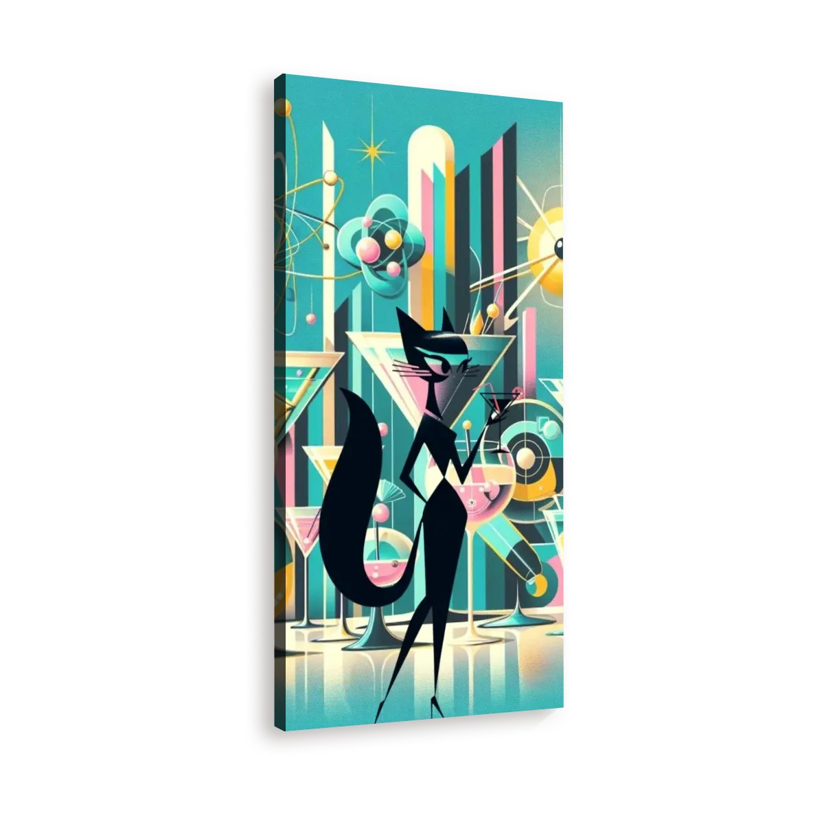 Atomic Cat Mid Century Modern Wall Art, Sexy Sexton Martini Barware Mod Wall Art - Mid Century Modern Gal