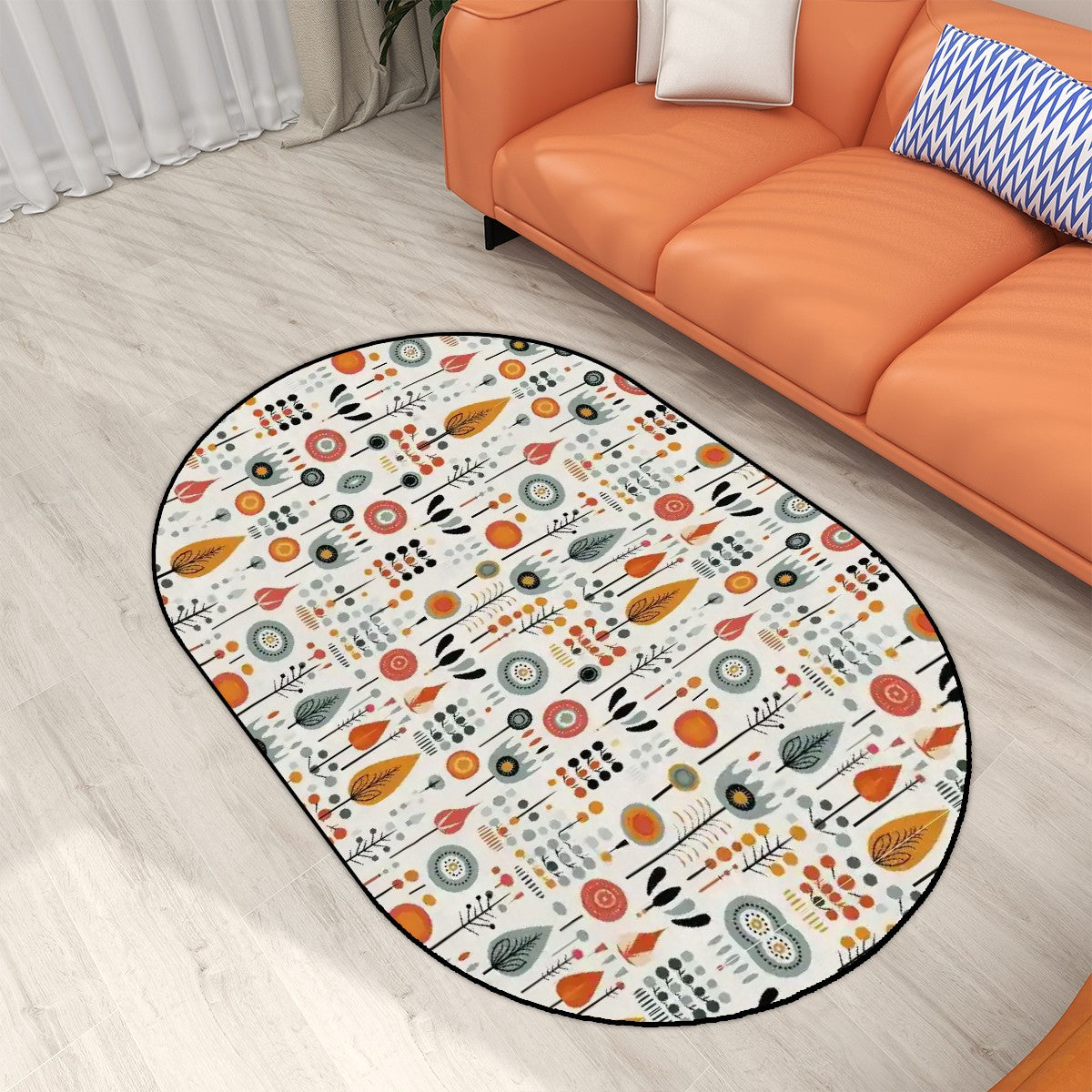 Scandinavian Modern Danish Floral Mid Century Modern Oval Area Rug - Mid Century Modern Gal