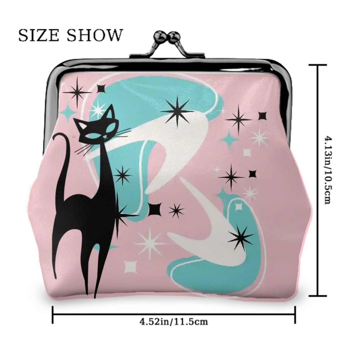 Atomic Pink Aqua Boomerang Kitschy Cat Mod Coin Purse for Women - Mid Century Modern Gal