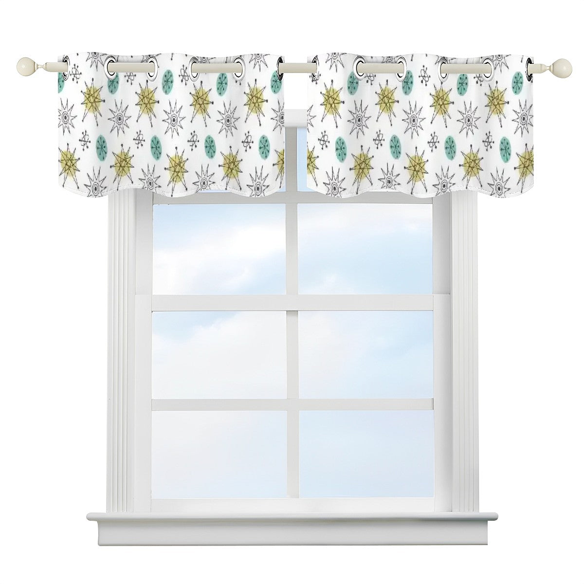 Franciscan Starburst Atomic 50s Kitschy Retro Valance Curtains - Mid Century Modern Gal