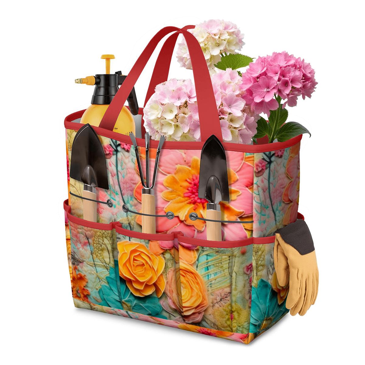 Bohemian Retro Flower, Faux Pressed Floral Mod Garden Tool Bag - Mid Century Modern Gal