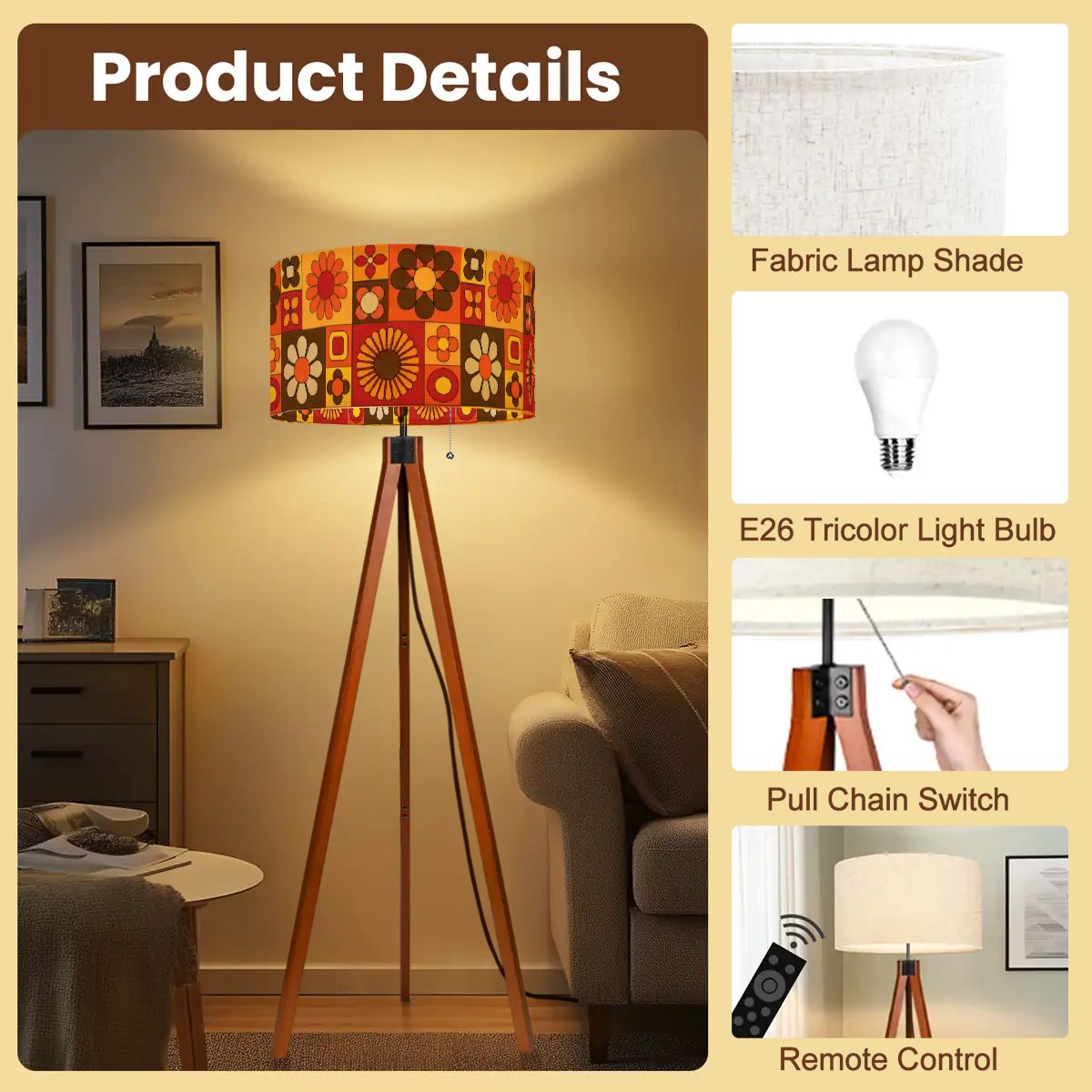 Retro Floor Tripod Lamp, Flower Power 70s Groovy Design - Mid Century Modern Gal