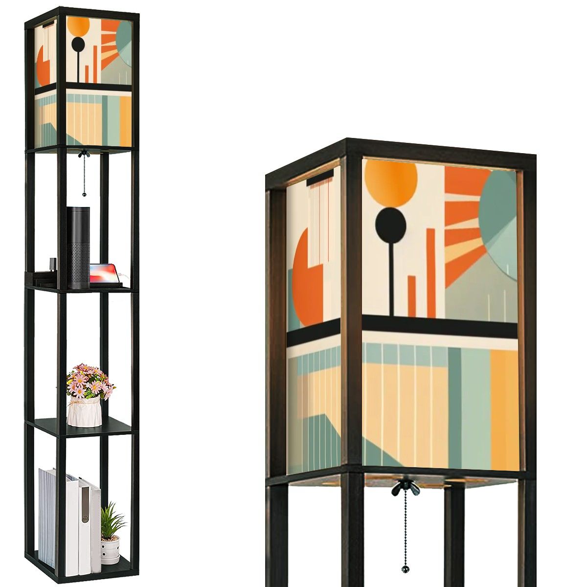Mid Century Modern Bauhaus Mod Floor Geometric Designed Lamp with Shelves - Mid Century Modern Gal
