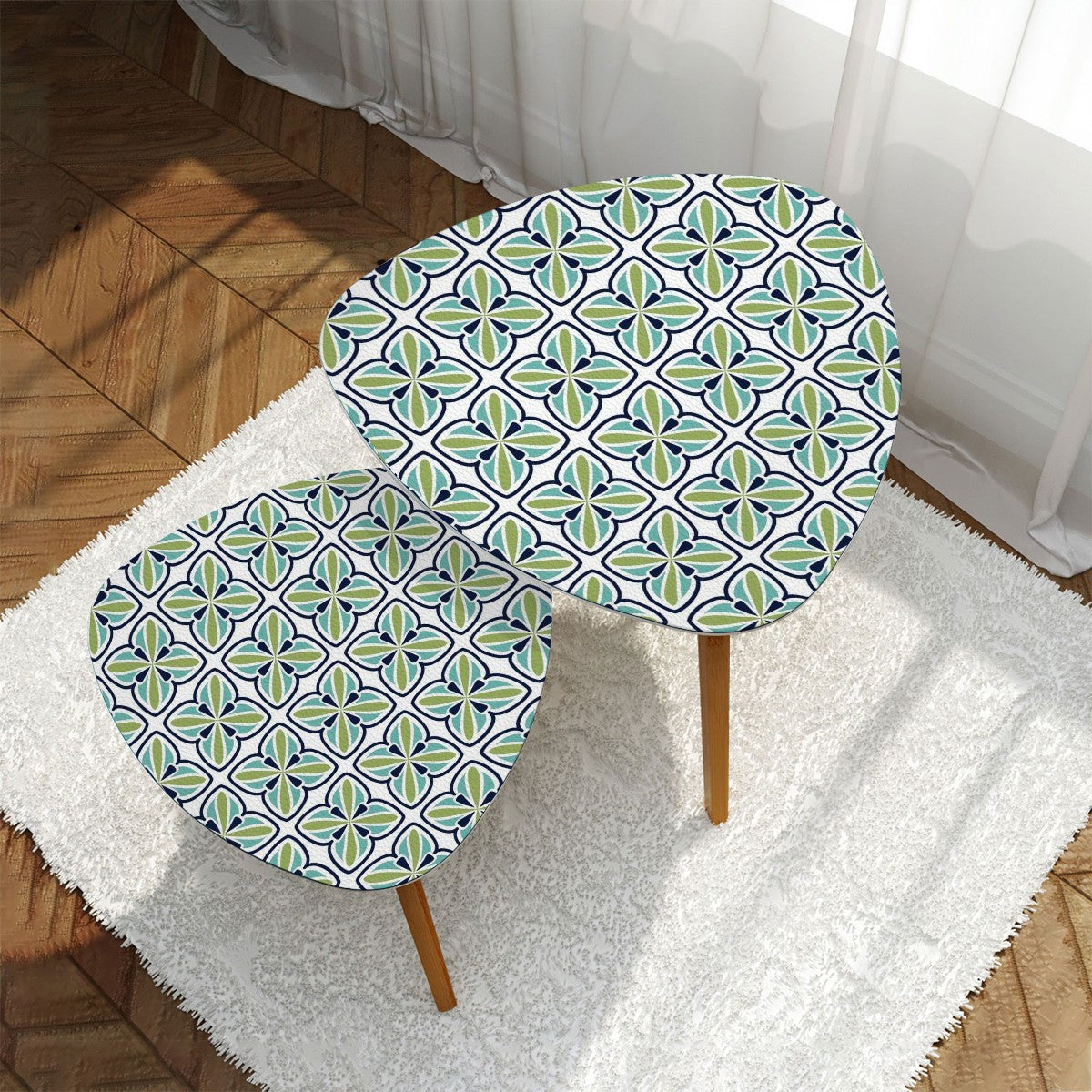 Modern Danish Scandinavian Blue, Green White MCM Nesting Tables - Mid Century Modern Gal