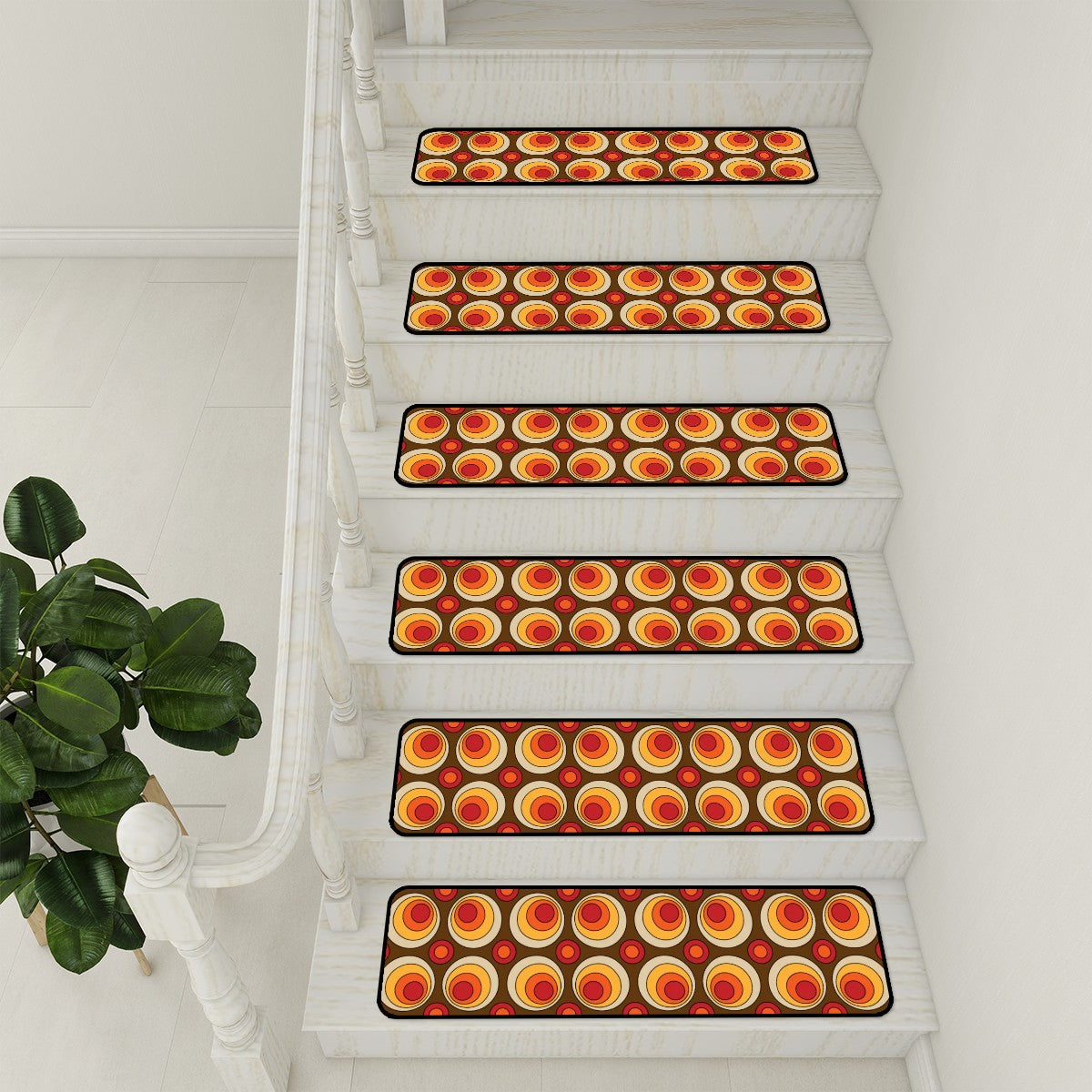 Groovy 70s Space Orbs, Brown Orange Yellow Mid Mod Non Slip Carpet for Stairs Treads - Mid Century Modern Gal