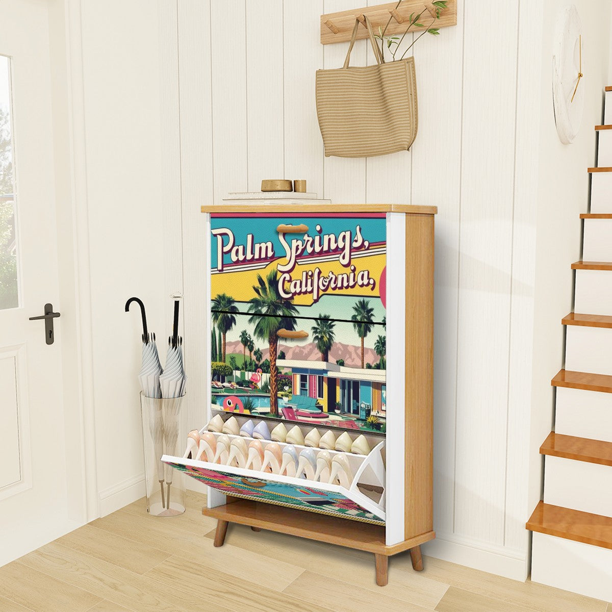 Mid Century Modern Kitschy Flamingo Old Palm Springs California 50s Deco Shoe Cabinet - Mid Century Modern Gal