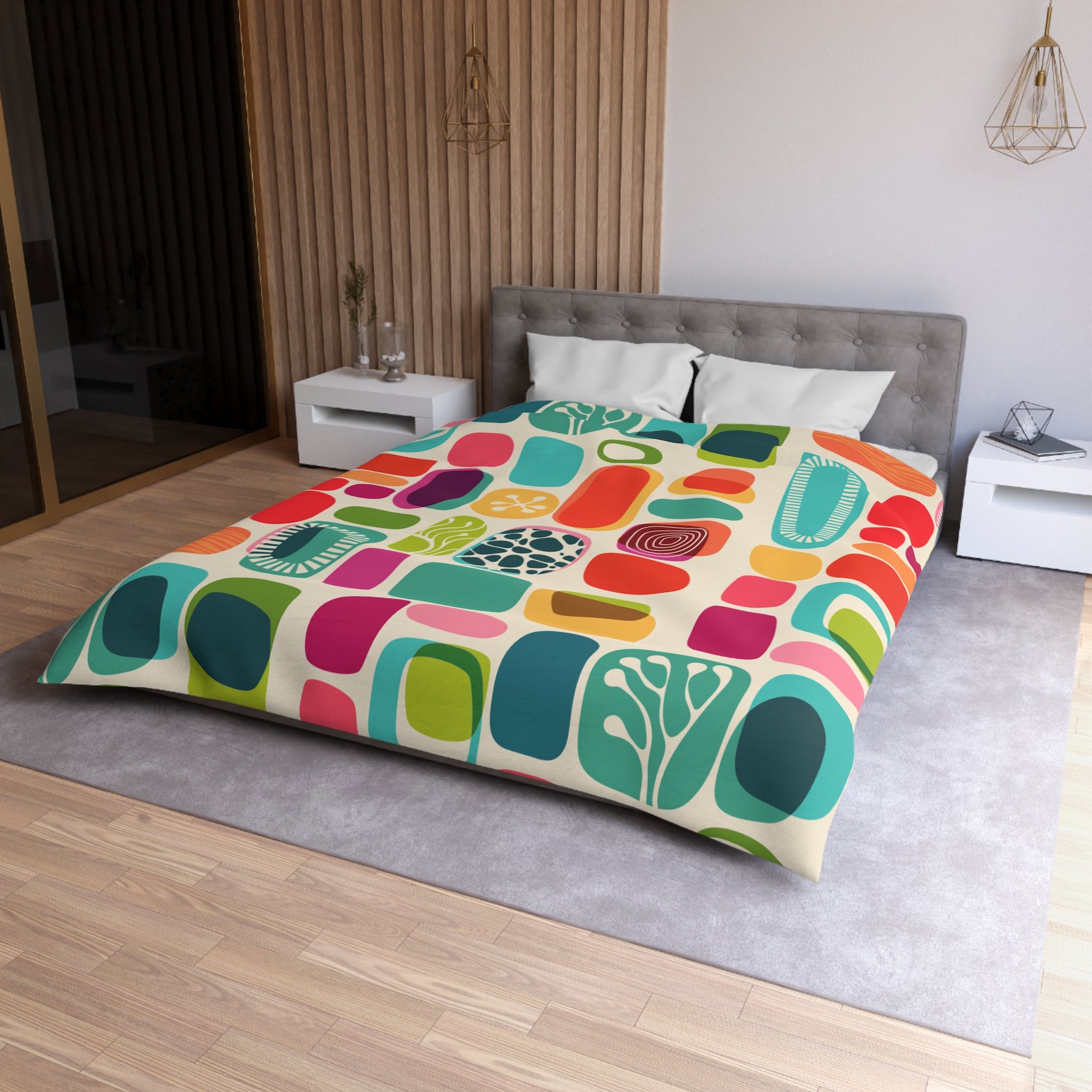 Mid Modern Abstract Geometric Retro Boho Colorful Bold MCM Home Decor Microfiber Duvet Cover - Mid Century Modern Gal