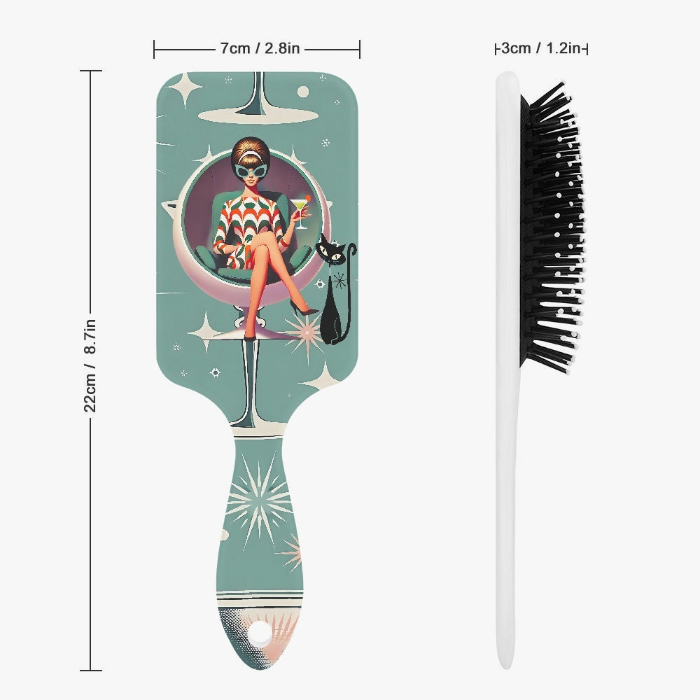 Mod 60s Gal Cats And Cocktails Vanity Travel Hairbrush - Mid Century Modern Gal