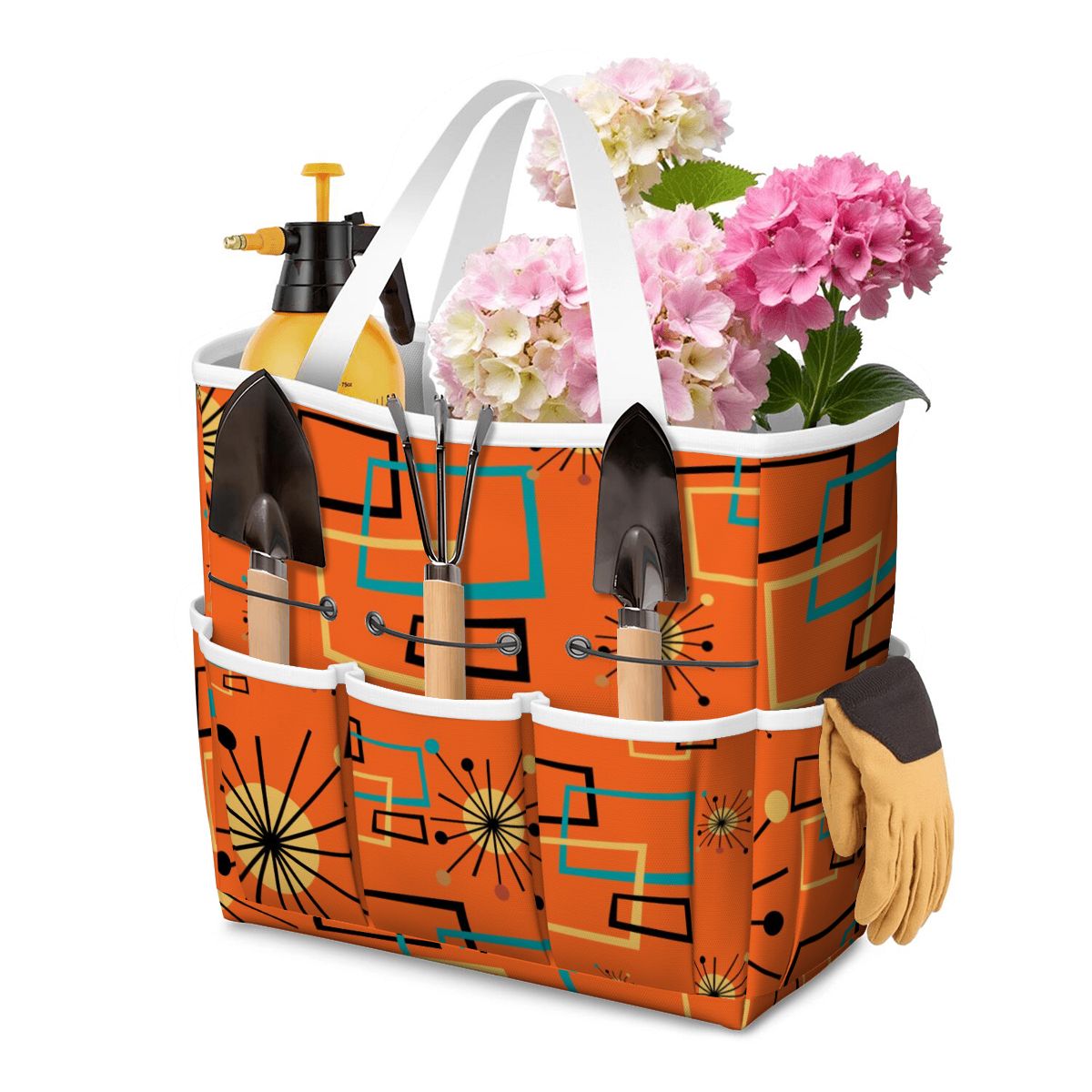 Mid Century Modern Sinatra Orange, Starburst, Geometric Funky Fun Garden Tool Bag - Mid Century Modern Gal