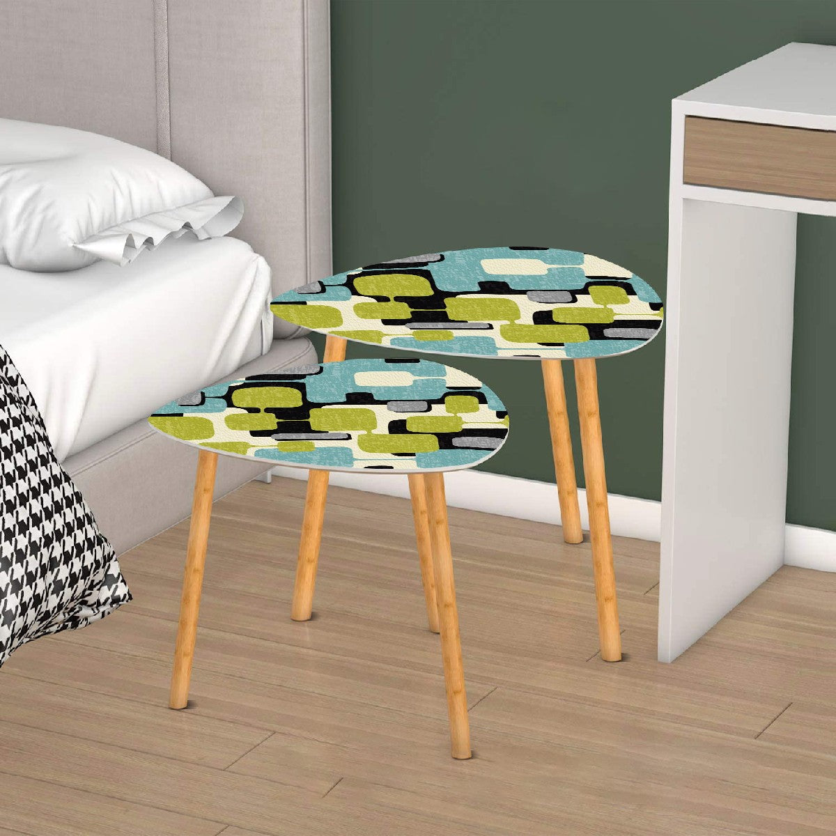 Mid Century Modern Geometric Designed Mod Nesting Tables With Bamboo Legs - Mid Century Modern Gal