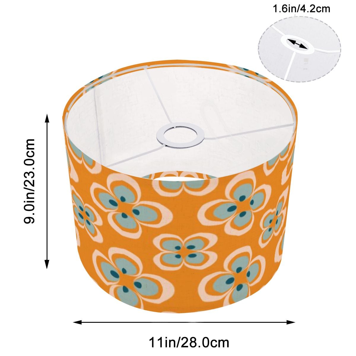 Mid Century Modern Scandinavian Modern Danish Orange, Blue Floral MCM Lamp SHADE ONLY - For Arc Floor Lamps Only - Mid Century Modern Gal