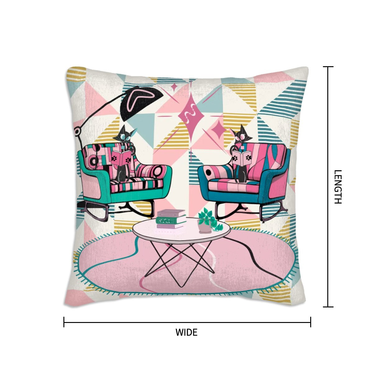 Cats Reading Pillow, Atomic Mid Mod Book Lover, Book Club Gift Ideas Pillow Covers - Mid Century Modern Gal
