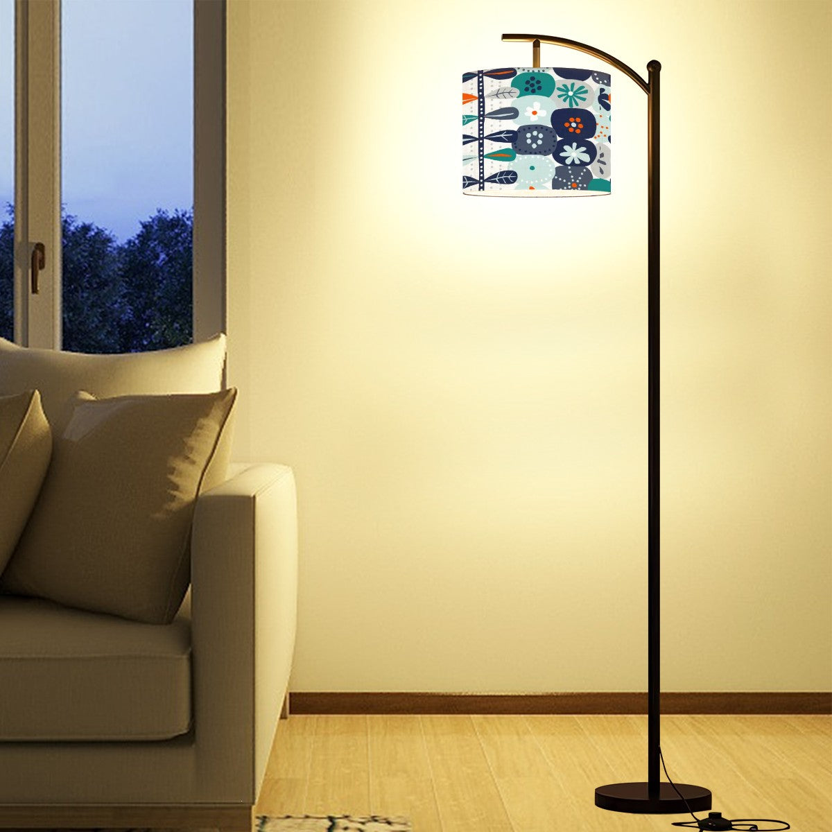 Scandinavian Flora Hygee Nordi Modern Danish Orange Blue Retro Flower Arc MCM Floor Lamp - Mid Century Modern Gal
