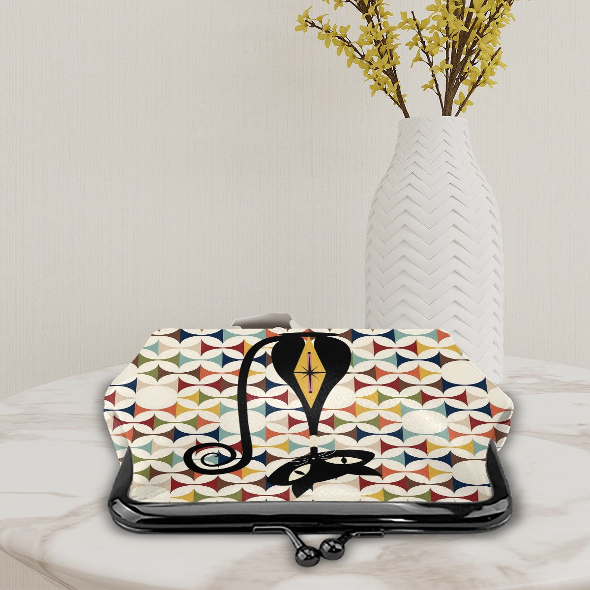 Scandinavian Designed Kitschy Mod Atomic Cat Coin Purse - Mid Century Modern Gal
