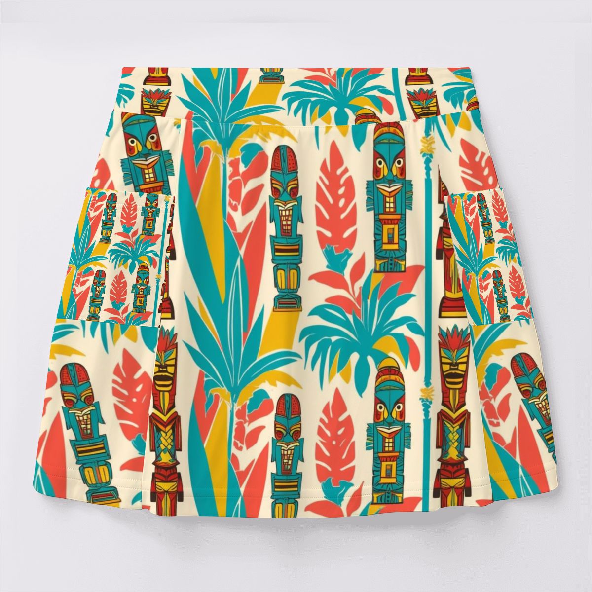 Retro Tiki Design Mid Mod Teal, Coral Yellow MCM Designed Women's Tennis Skort with Pockets - Mid Century Modern Gal