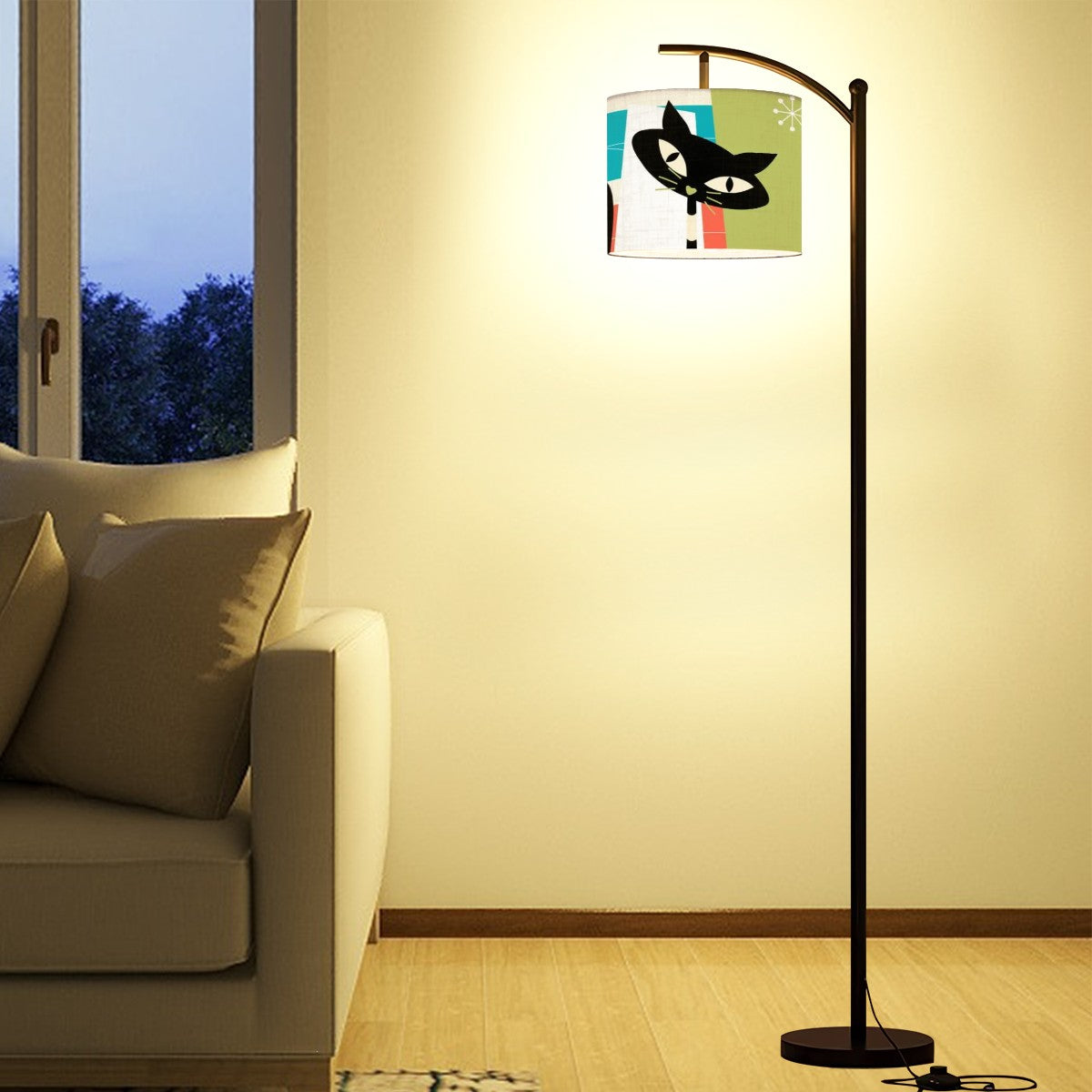 The Atomic Cat Kitschy Mid Century Modern Arc Floor Lamp - Mid Century Modern Gal