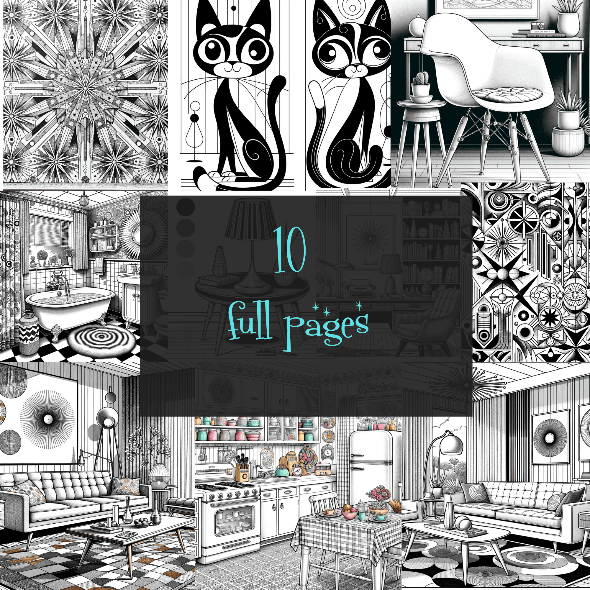 Mid Century Modern Digital Coloring Book Boasting With Modness 8x11