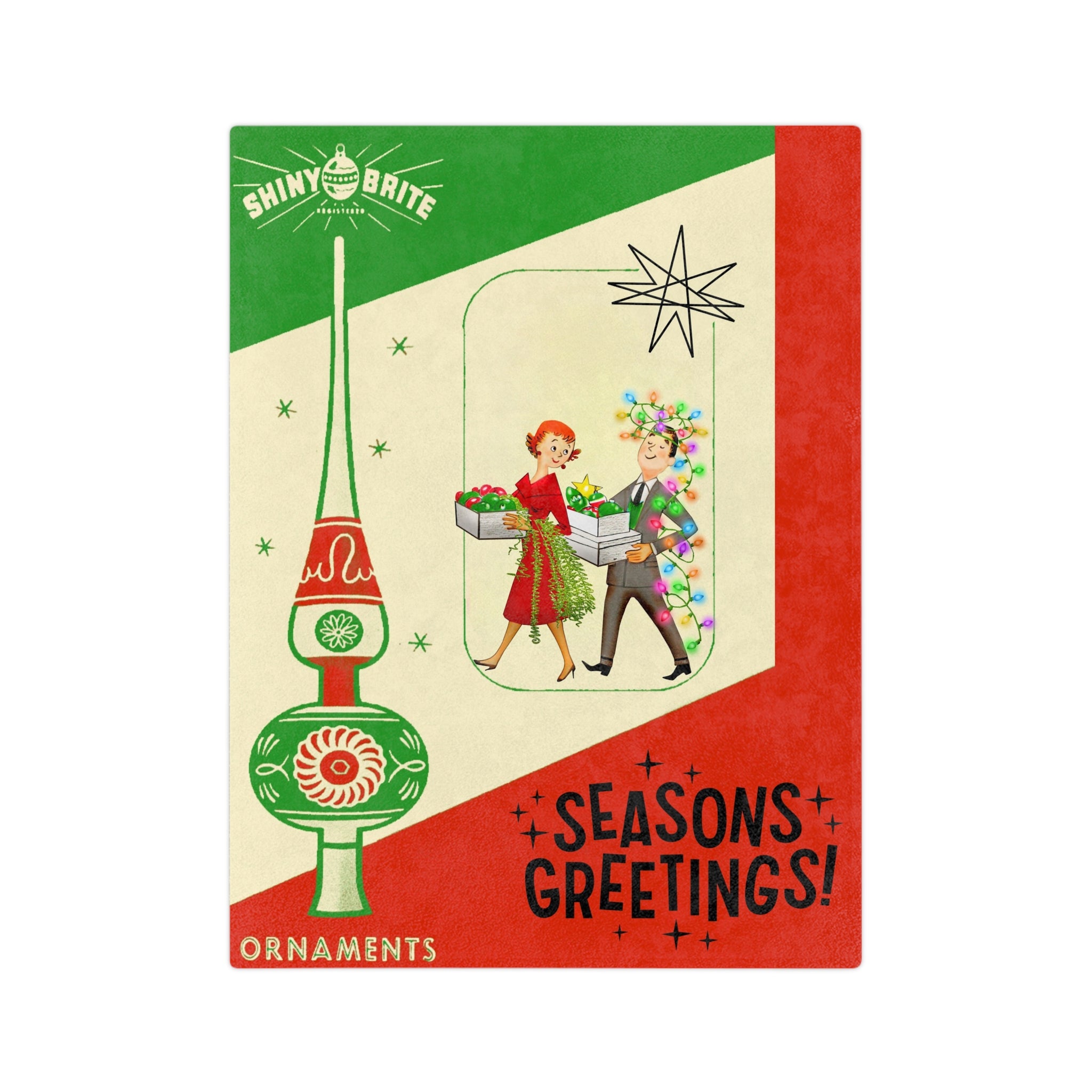 Shiny Brite Christmas Ornaments, Kitschy Mid Century Christmas Velveteen Blanket - Mid Century Modern Gal