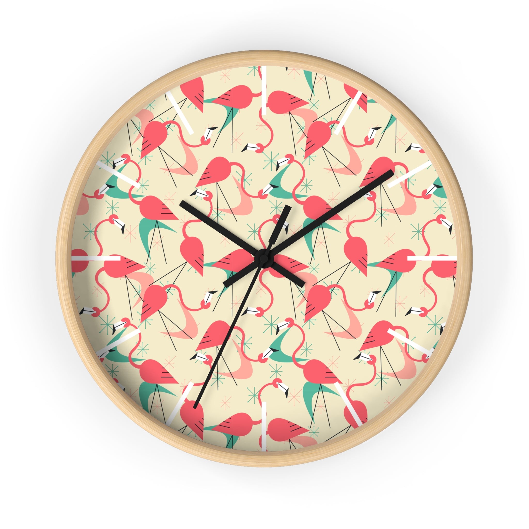 Mid Century Modern Flamingo Wall Clock, Kitschy Quirky Dancing Flamingos Fun Home Decor for Retro Summer Vibes - Mid Century Modern Gal