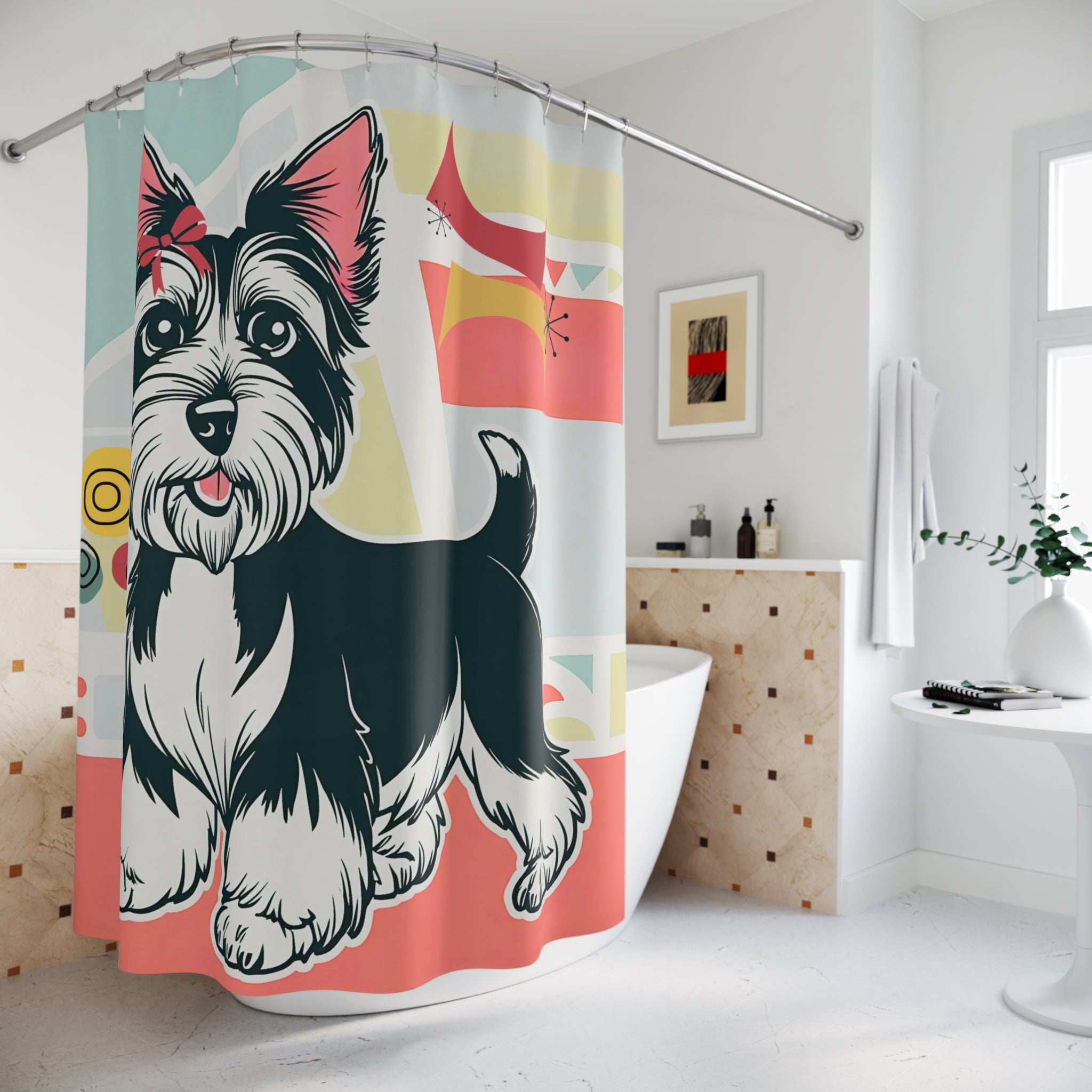 Scotty Dog Terrier Playful Dog Mid Century Modern Retro Shower Curtain - Mid Century Modern Gal