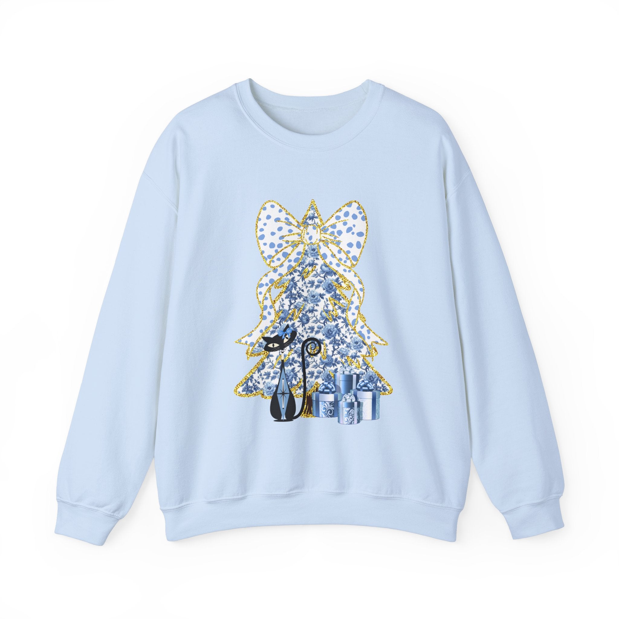 Festive Cat Christmas Crewneck Sweatshirt - Holiday Gift for Cat Lovers - Mid Century Modern Gal