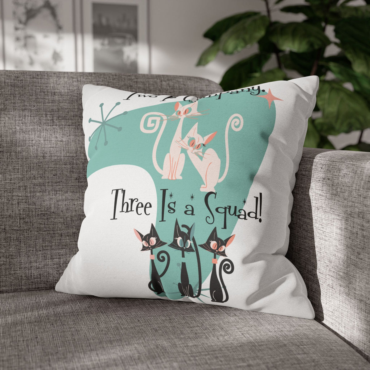 Atomic Kitschy Cats, Mid Mod Boomerang Family Co-worker Bestie Gifts Pillow Cover - Mid Century Modern Gal