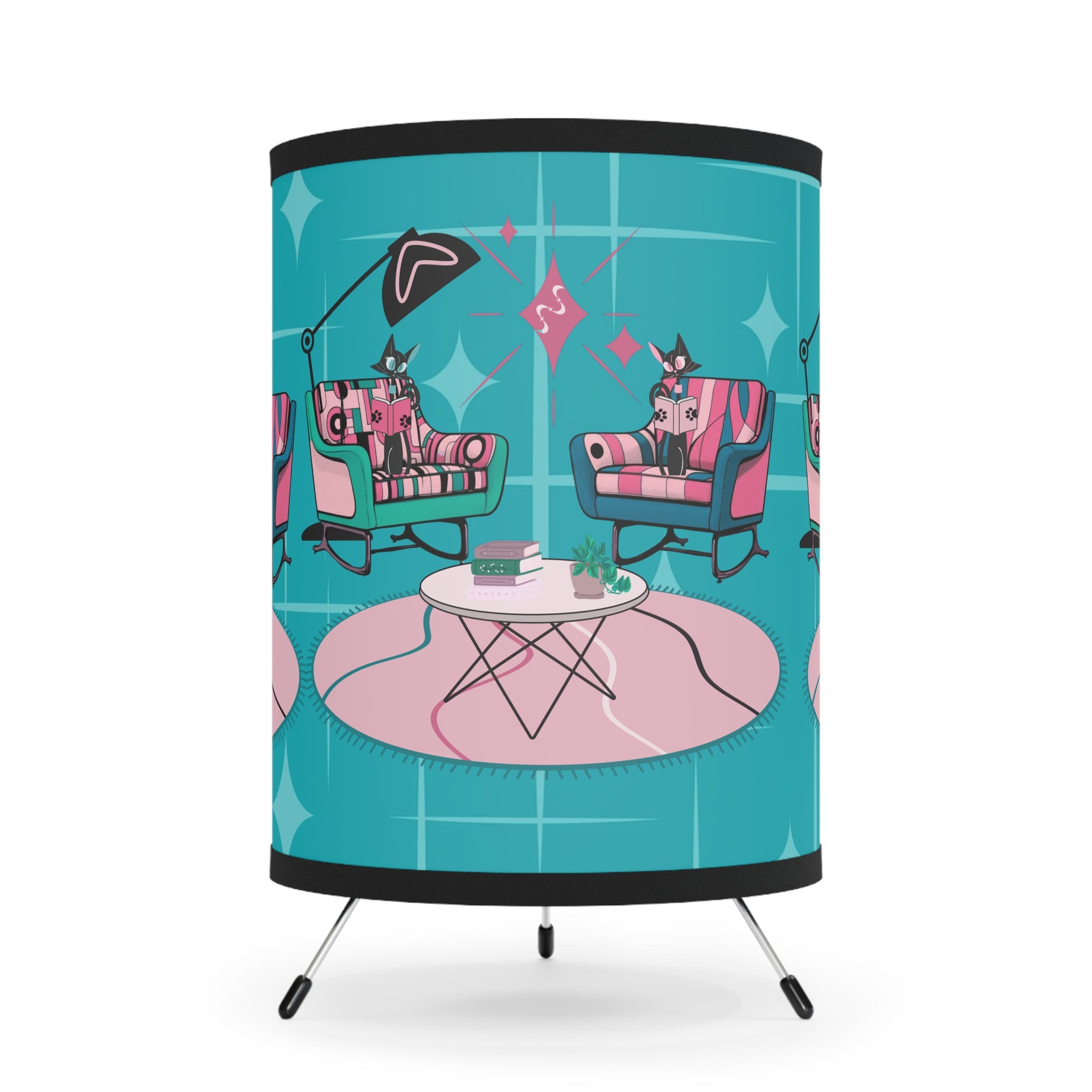 Mid Century Modern Retro Tripod Lamp Book Lover, Book Talk Kitschy Mod Table Lamp - Mid Century Modern Gal