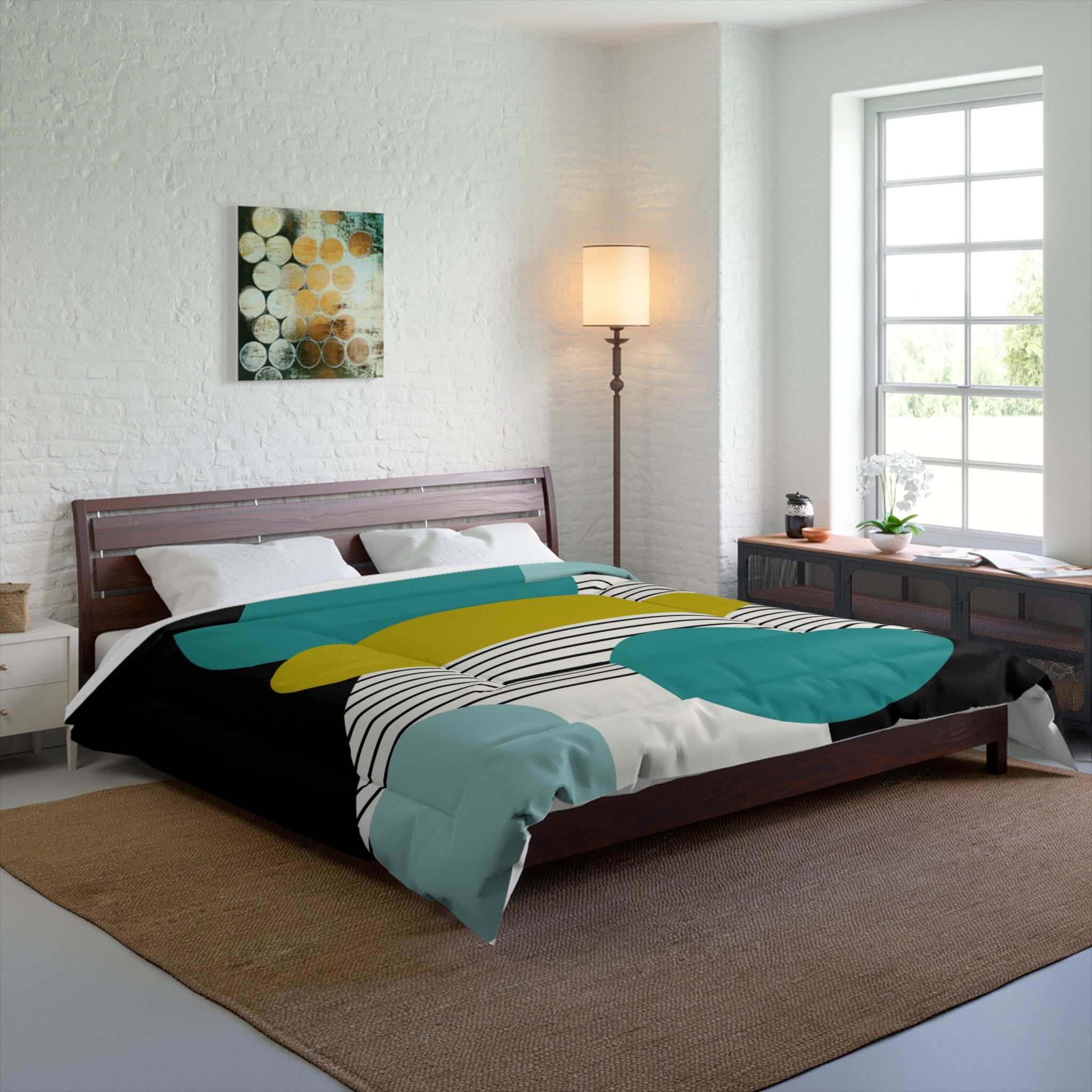 Mid Century Modern Lime Green, Teal, Cream Abstract MCM Comforter - Mid Century Modern Gal