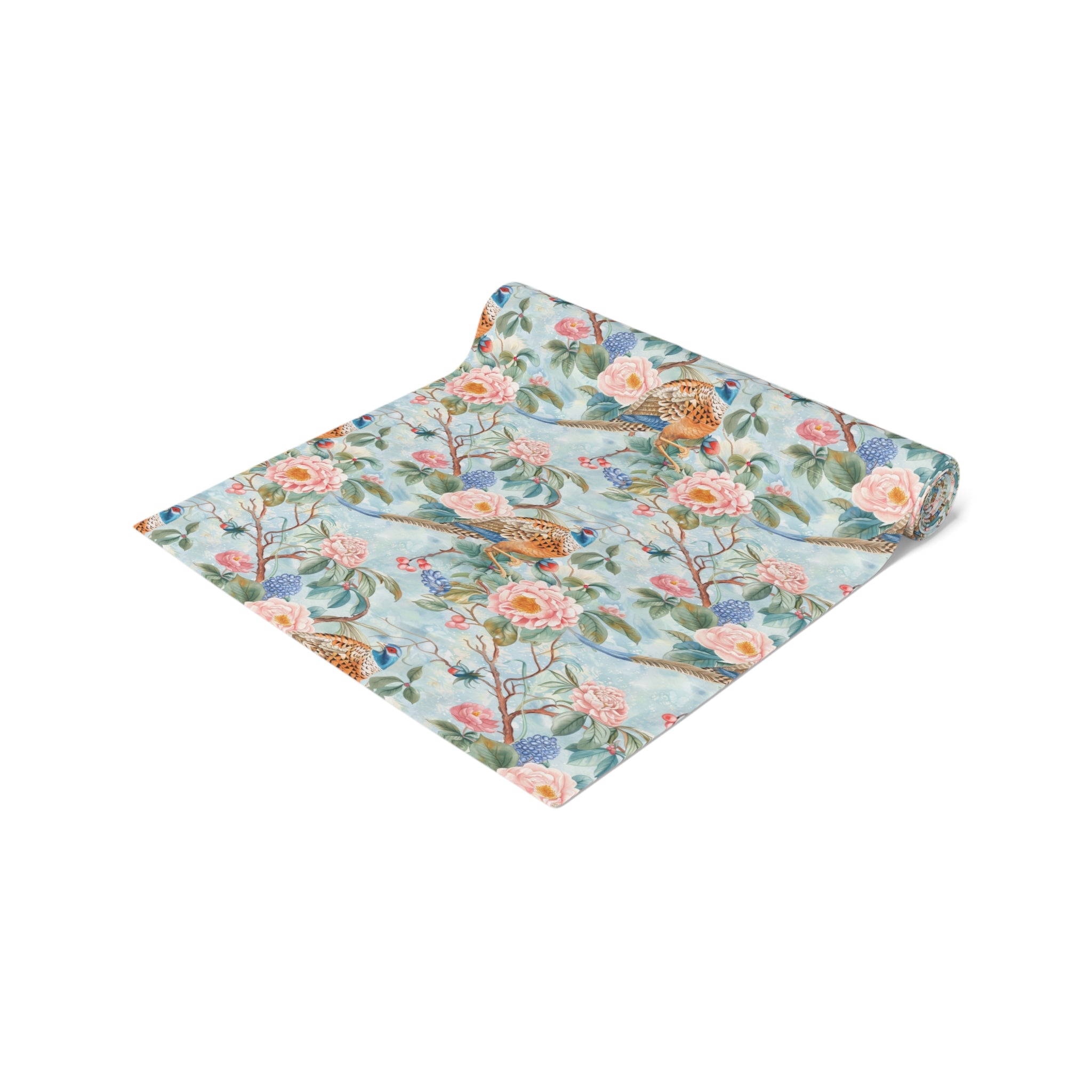 Chinoiserie Botanical Floral Table Runner - Elegant Table Linen Centerpiece for Home Decor - Mid Century Modern Gal