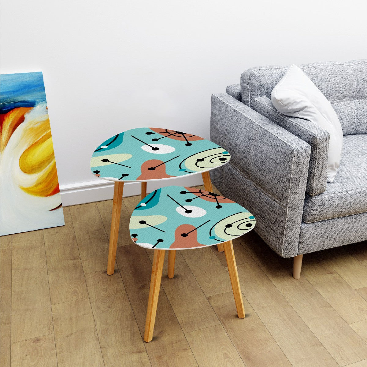 Mid Century Modern Amoeba Designed Aqua Blue, Nesting Tables - Mid Century Modern Gal