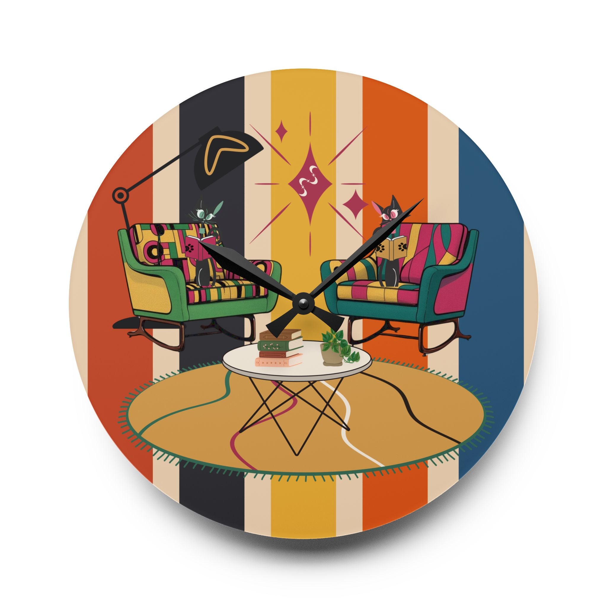 Retro Mid Century Modern Clock - Book Lover Gal, Kitschy Mod Stylish Living Room Decor - Mid Century Modern Gal